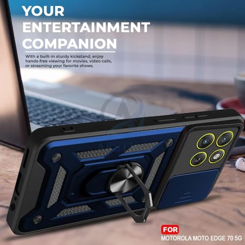 Image of Luxe Back Cover Compatible for Motorola Edge 70 5G | D10 Tough Armor Case | Sliding Camera Shield | 360 Protection | Kickstand Ring Holder | Military-Grade Bumper Case - Blue
