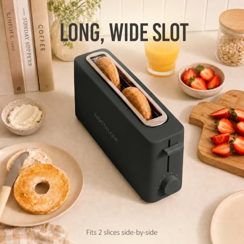 Image of Nostalgia Slim 2-Slice Toaster - Wide Slot - Space-Saving Design - Adjustable Browning Dial - 10-inch Long Slot Fits 2 Slices of Bread or Bagel Halves - Drop-down Crumb Tray - Blackberry