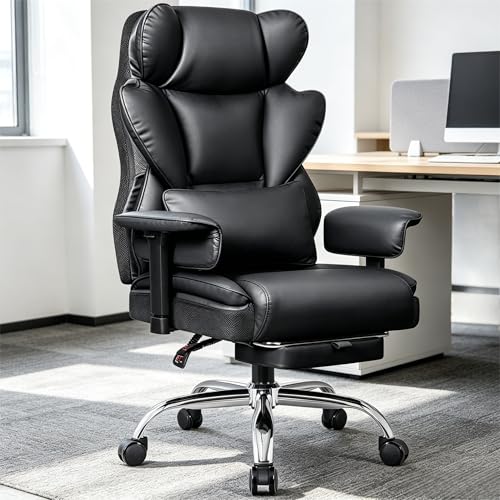 Image of Big & Tall Office Chair 400 lbs - 21.3 inch Wide Seat High Back Ergonomic Executive Chair with Retractable Footrest, Heavy Duty Computer Gaming Chair for Heavy People, Black