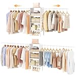Small Closet System with Shelves, 5FT-8FT Closet Organizer System, Wooden Shelves for Closet with 2 Hanging Rods, Walk-in Closet Organizer, Adjustable Wardrobe Clothes Rack, Garment Rack, Pure White