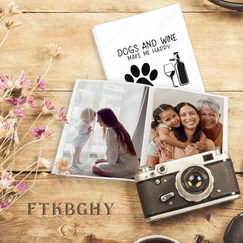 Image of Funny Dogs and Wine Make Me Happy Photo Album 4x6, Dogs Mom Dad Lover Gifts Memory Book Keepsake, Wine Lovers Gifts Small Photo Album Book with 18 Pockets Hold 36 Pictures