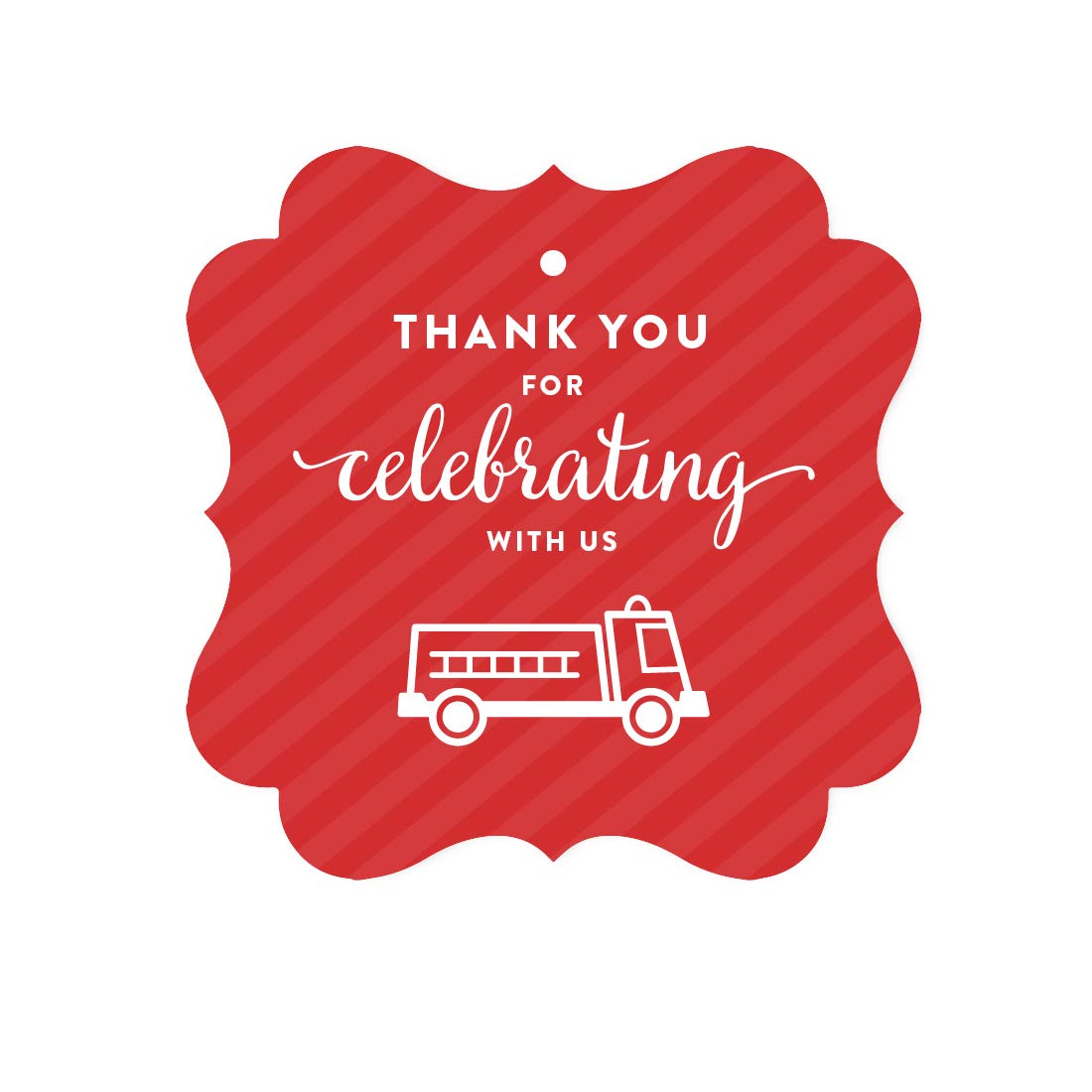 Andaz Press Birthday Fancy Frame Gift Tags, Thank You for Celebrating with Us, Firetruck, 24-Pack, for Gifts and Party Favors