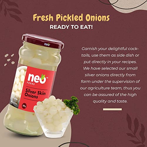 Image of Neo Silver Skin Onions 350g I 100% Vegan & Natural I Ideal for Cocktail and as Side Dish for Snacks I Non-GMO I (Pack of 1)