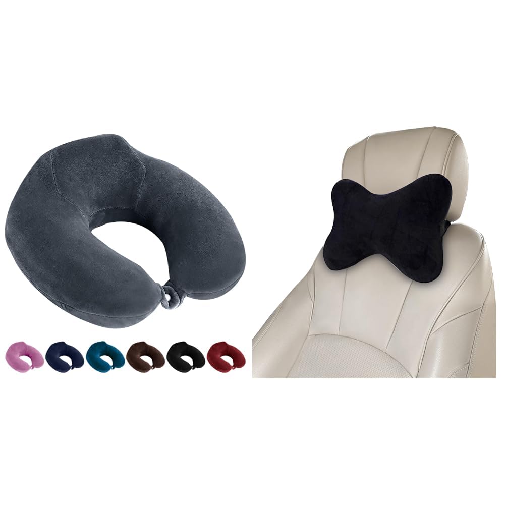 Extra Soft Memory Foam Luxury Travel Neck Support Rest Pillow with Soft Washable & + Car Neck Rest Pillow for Head Rest Super Soft Fiber Neck Support for Car Seat, Office Chair, Car-image-34