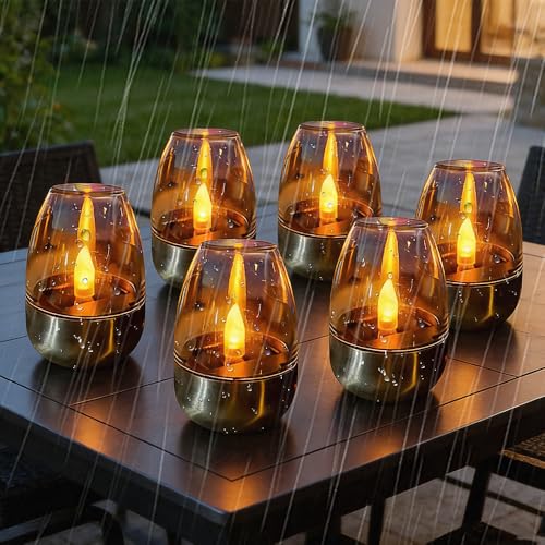 SKIKHN 6 Stück Led Kerzen Elektrische Teelichter Solar Teelichter für Außen Solar Kerzen Outdoor Aufladbar Flackernd Solarlampen Wasserdicht für Outdoor Wetterfest Garten Terrasse Balkon Deko