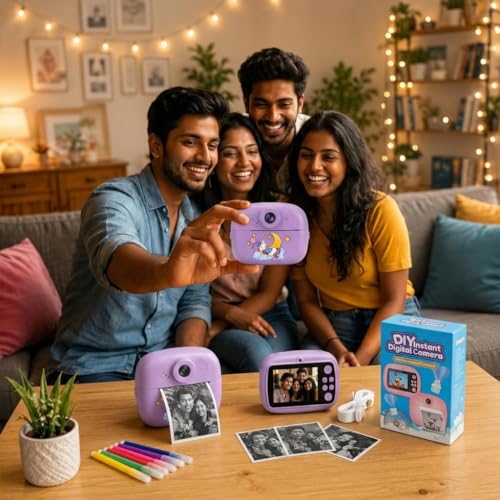 Image of Kids Instant Print Camera, 1080P HD Digital Video Camera with Built-in Thermal Printer, Fun Photo Camera for Boys & Girls (Purple)