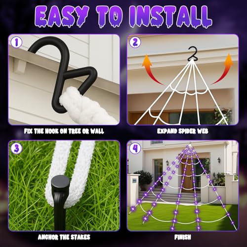 Halloween Decorations 16.4Ft Spider Web with LED Lights & 59" Giant Spider — view 3