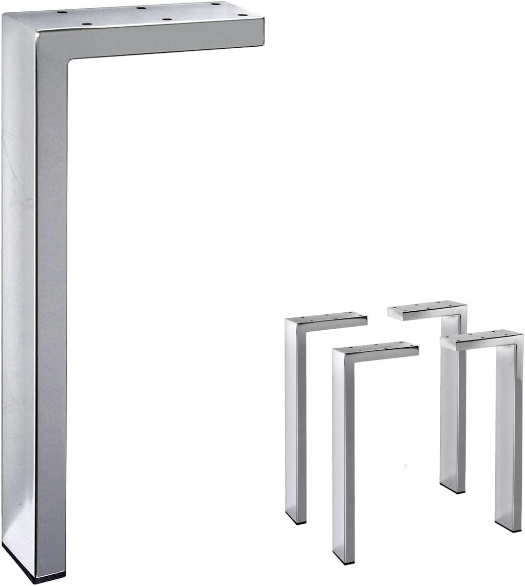Set of 4 Rectangular Steel L-Style Sofa Legs – Heavy Duty Metal Furniture Legs for Tables, Benches, and DIY Projects – Modern Design, Easy Installation (7" H Black)