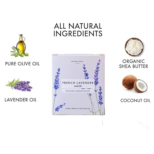 Miniatura 3 de Natural Amor- Juego de barra de jabón orgánica hecha a mano (paquete de 4), hecha con todos los ingredientes naturales, jabón perfumado de aceites