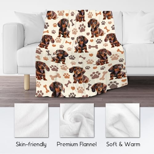 Dachshund Blanket with Women Men, 60x80 Inches Blanket with Dogs on it, Cozy Soft Throw Gifts for Dog Lovers, Cute Flannel Throw Blankets for Bed Couch