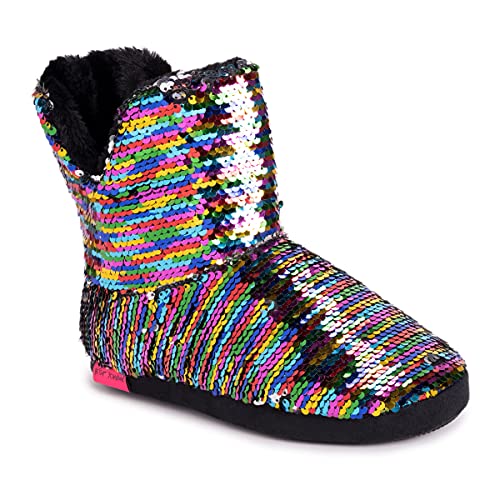 Muk Luks Betsey Johnson Women's Novelty Slipper Boot, Rainbow/Sequins, Medium #TOP20