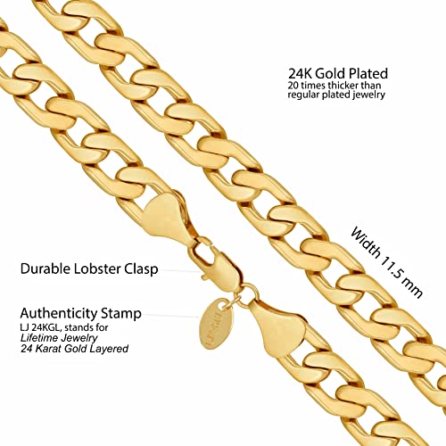LIFETIME JEWELRY 11.5mm Flat Cuban Link Chain Necklace for Men 24k Real Gold Plated3