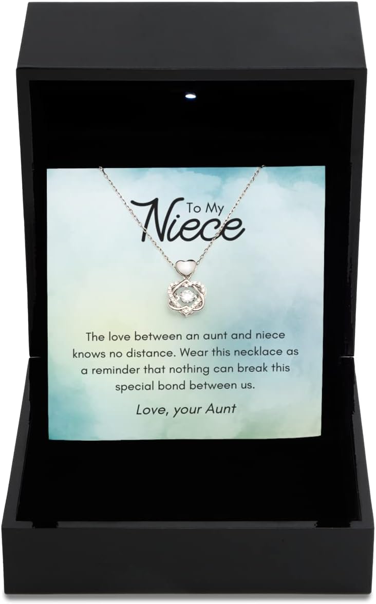 Heart Knot Silver Necklace Luxury Box Necklace For Niece, Jewelry Birthday Gift For Her, Keepsake Gift For Girls, Christmas Gift For Niece From Aunt