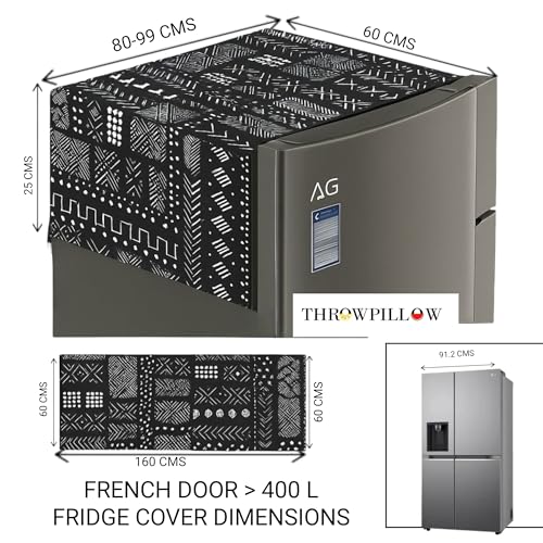 Image of French Door Side By Side Fridge Top Cover >400L | Big Size Dustproof 450GSM Refrigerator Cover Mat|Fits Haier, Samsung Side by Side Fridge|Mud Cloth Print | Washable Fridge Top Cover by THROWPILLOW.IN