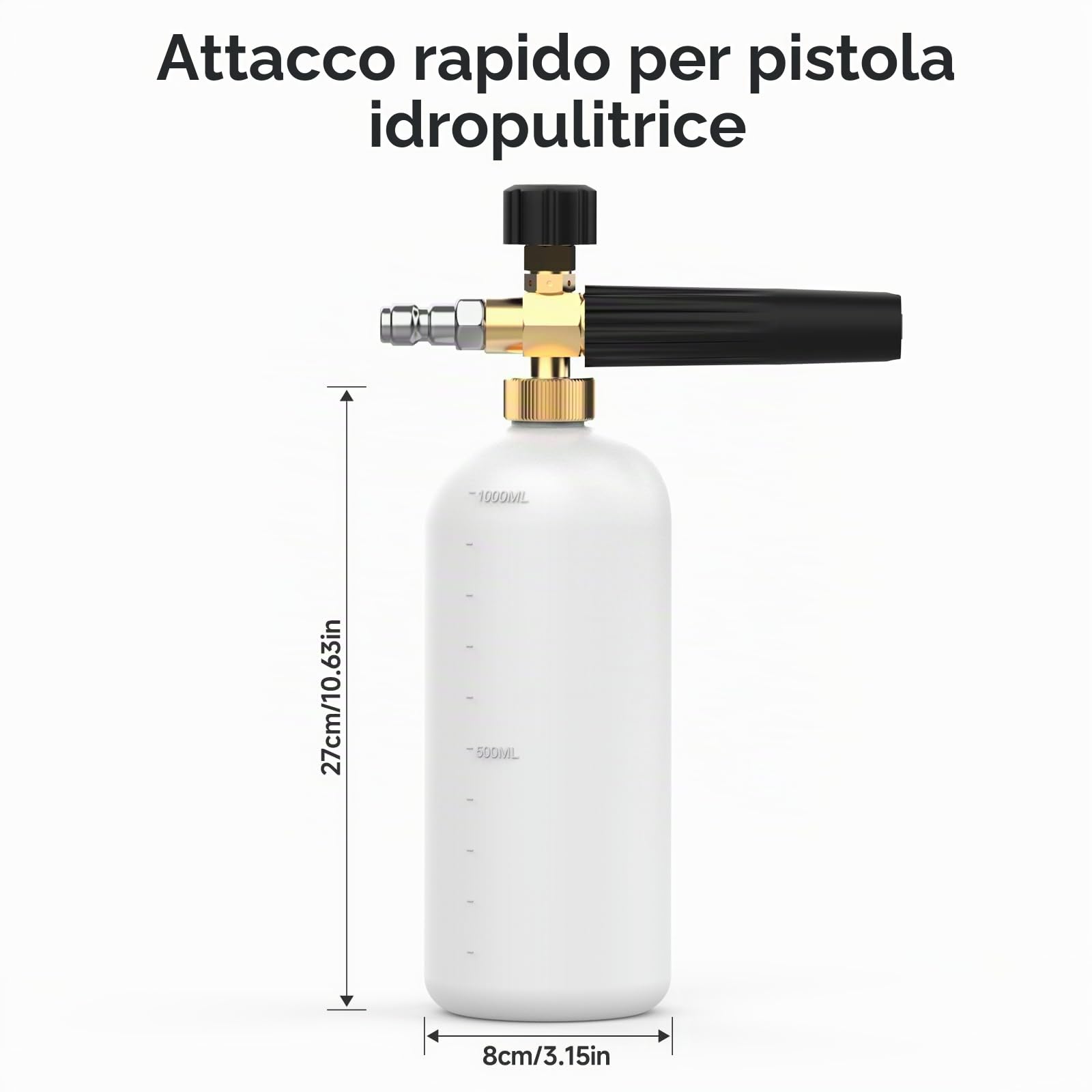 Stone Banks Lancia schiuma con Attacco Rapido 1/4", 1L Cannone in Schiuma per Idropulitrice Jet Wash, Regolabile Generatore di Schiuma Bottiglia Ugello Spruzzatore di Sapone Autolavaggio