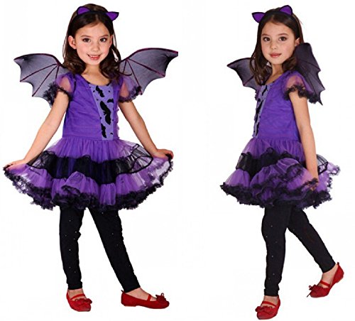 LadyMYP Halloween Cosplay Karneval Fasching verkleiden Kostüme Lila Batgirl mit Fledermausflügel und Bat Ohrstirnband (110/116 ; (L)) Cover