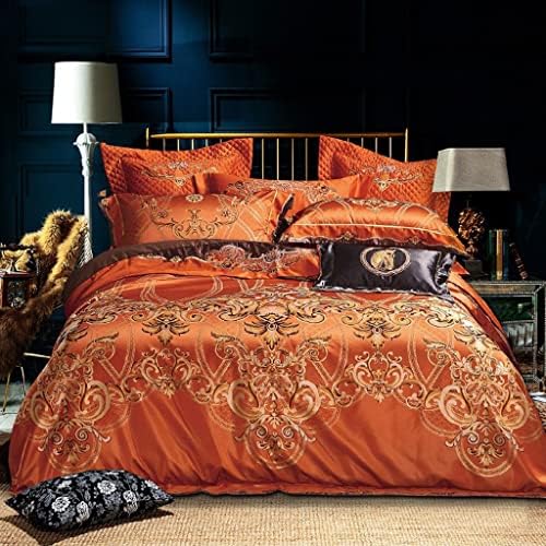 Bed Four-Piece Set Satin Jacquard Four-Piece Set Bedding Quilt Set Sheet Bedding Goods (Color : D, Size : 200 * 230cm) (D 220 * 240cm)