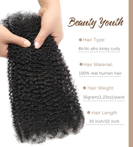 Afro Kinky Bulk Human Hair for Braiding – 20 Inch, Double Drawn, 35g/Strand, Natural Black – Kinky Curly Braiding Hair for Locs, Twists, Loc Repair, Dreadlock Extensions (Natural Black, 20 Inch) - Image 3