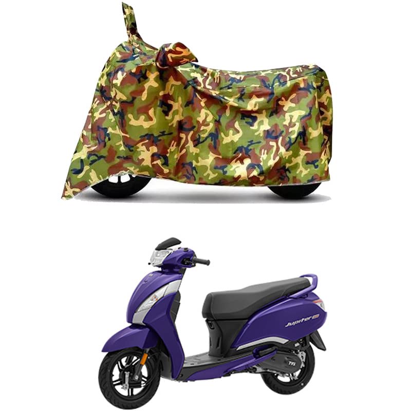 Image of Waterproof 100% PVC Coated Full Bike Scooty Two Wheeler Body Cover Compatible for TVS Jupiter STD /UV-Rays /Heat Protection /Birds Dropping /Scratchproof /Dust Proof s[6X6 Jungle Print]
