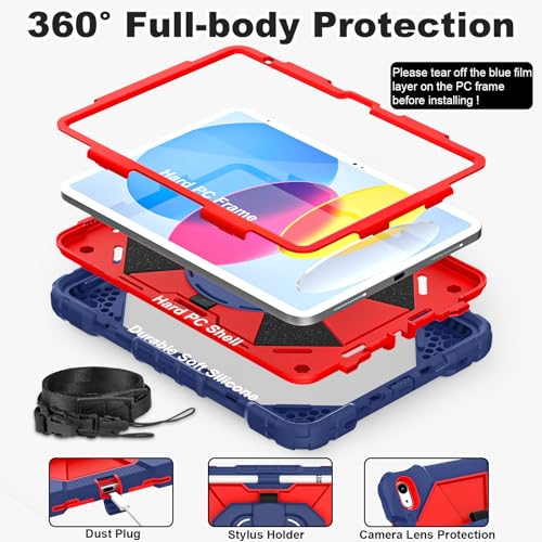 Image of WESOROL Case for iPad (A16) 11th 2025 (11-inch) /iPad 10th Generation 2022(10.9 inch),Military Grade Shockproof Cover for i Pad 11 /10 Gen with Rotating Stand Screen Protector Pencil Holder,Navy Red
