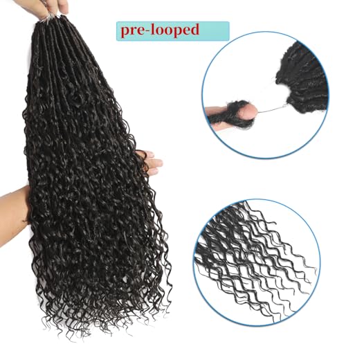 Boho Faux Locs Crochet Hair 24 Inch Goddess Locs 8 Packs Boho Soft Locs Crochet Hair with Curly Ends Pre-looped Long Bohemian River for Black Women (4# - Image 4