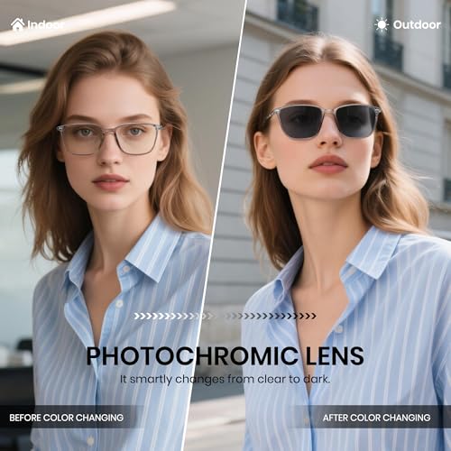 Image of Cyxus Photochromic Blue Light Blocking Glasses for Men Women, Lightweight Square Eyeglasses, UV Protection Transition Sunglasses for Computer Gaming Outdoor Daily Wear 8208iT43