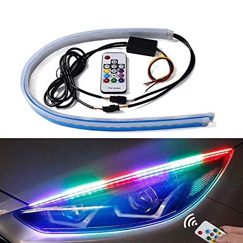 Image of CLOUDSALE Multi Color 2 Pcs 24 Inches Daytime Running Lights LED RGB Kit Waterproof Switchback Headlight Decorative Lamp Kits and Turn Signal Tube Lights for Car