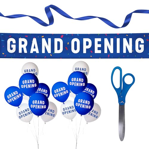 なしら リボン 切れ式キット 63.5cm 青サテンリボン付き巨大ハサミ、グランドオープニングバナー&風船 - 特別なイベント、就任式用の頑丈なメタルハサミ。