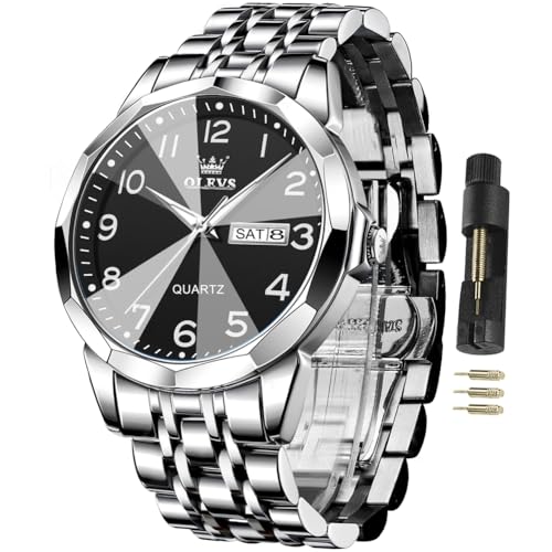 Image of OLEVS Watch for Men Chronograph Brown Leather Gold Case Analog Quartz Fashion Business Dress Large Face Men Watch Day Date Luminous Waterproof Casual Male Wrist Watch Black /Blue /White Dial