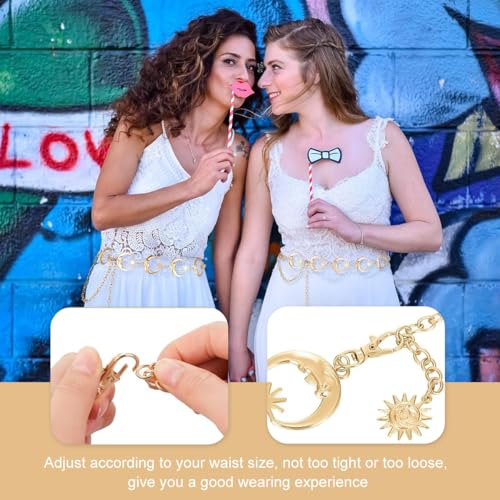 Image of PALAY Silver Waist Chain for Women for Saree, Gold Waist Belt for Women Dresses, Moon Star Elements Metal Belly Chain, Stylish Clothes Accessories for Blazer, Suit, Dress, Jeans