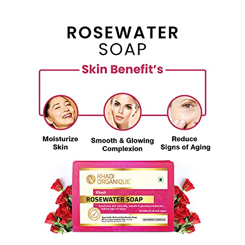 Image of Khadi organique handmade rosewater soap pack of 3 100% herbal natural soap