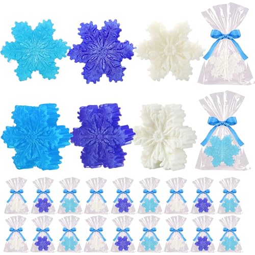Demissle 20 Pcs Christmas Soap Bar Gift Set Snowflakes Handmade Soap Bulk with Scented Christmas Favors for Guests Holiday Stocking Stuffers for Xmas Bathroom Wedding Birthdays(Blue)