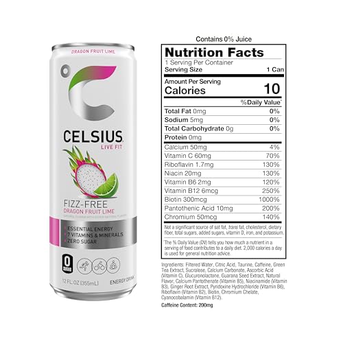 Image of CELSIUS Fizz Free Dragon Fruit Lime, Sugar Free Energy Drink, 12 Fl Oz (Pack of 12)