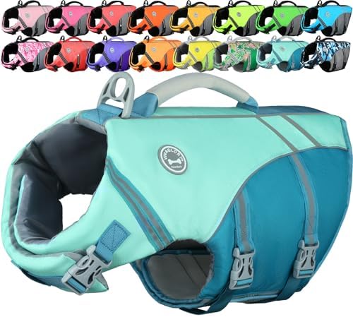VIVAGLORY Dog Life Vest Sports Style Dog Swim Vest, L, Cyan