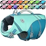 VIVAGLORY Sports Style Dog Life Vest, Dog Life Jacket for Swimming & Boating, Ripstop & Buoyancy for Puppy Doggy, Lifejacket with Handle, L, Cyan