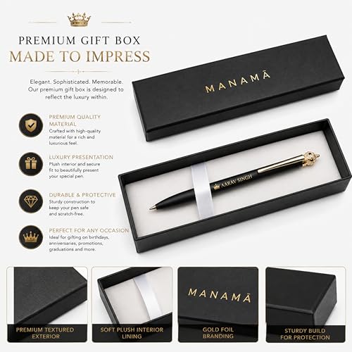 Image of MANAMA Premium Metal Body Royal Customize Name Pen With Gift Box | Ink Color - Blue | Refillable Ink | Gift For Employees | Unique Gifts For Entrepreneurs Corporate