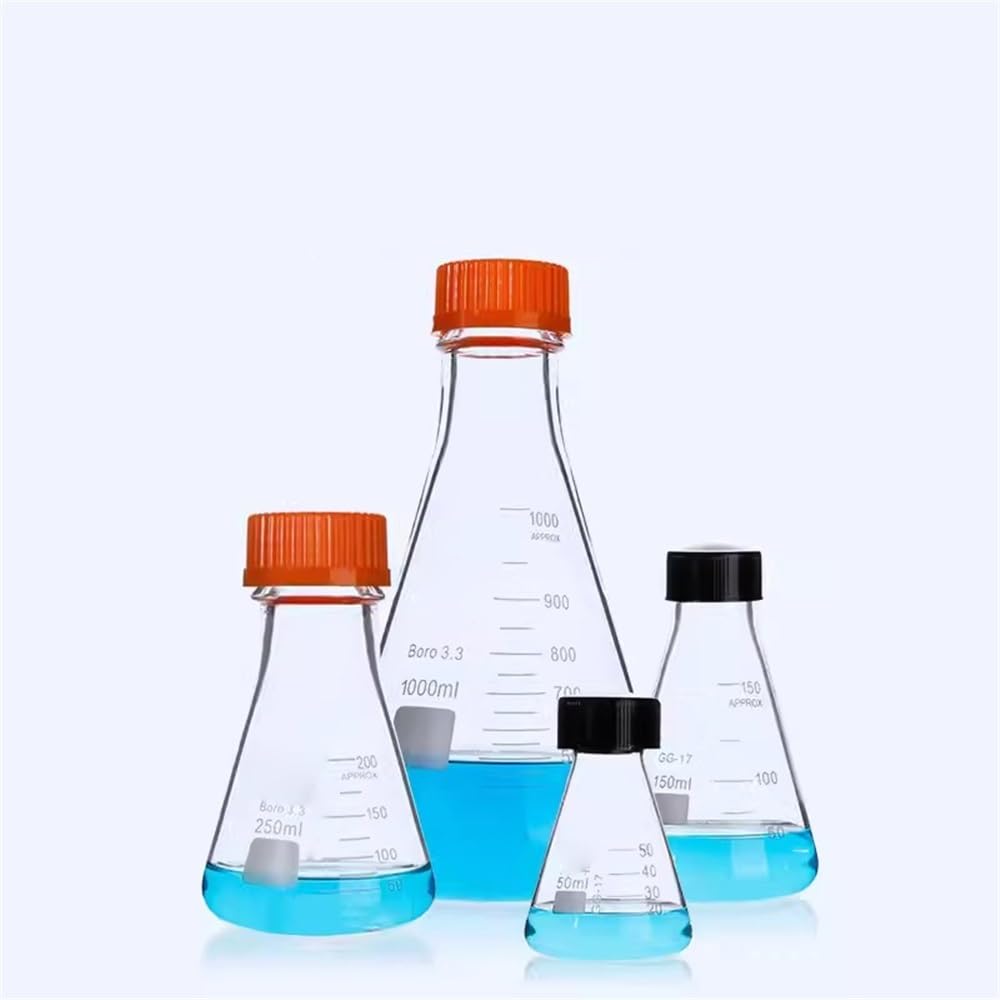 Equipos y suministros de laboratorio 2 matraces Erlenmeyer con boca de rosca, 50/100/250/500/1000 ml