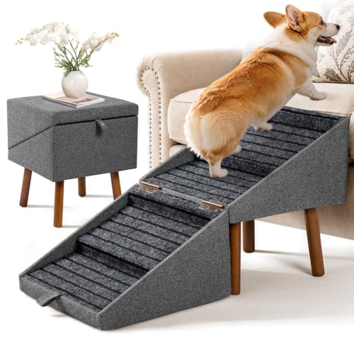 17" H Foldable Pet Steps for Sofa, Non-Slip Ramp Stairs(Charcoal)