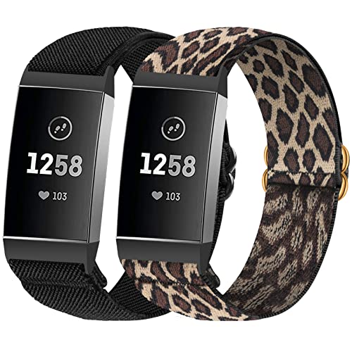 SITAFU 2 Stück Armband Kompatibel mit Fitbit Charge 3/Fitbit Charge 4 Armband Damen Herren Elastisches Nylon Verstellbar Dehnbar Ersatzband für Fitbit Charge 4/Fitbit Charge 3