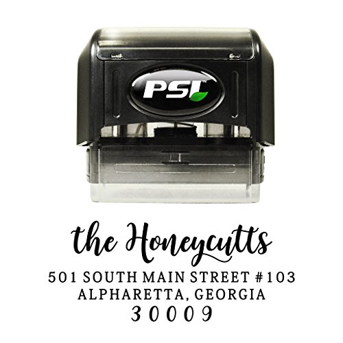 PrettySweetParty Self Inking Return Address Stamp - Pretty Script and Serif - Custom Rubber Stamper with Black Ink, for Wedding Invitations, Envelopes, Mail