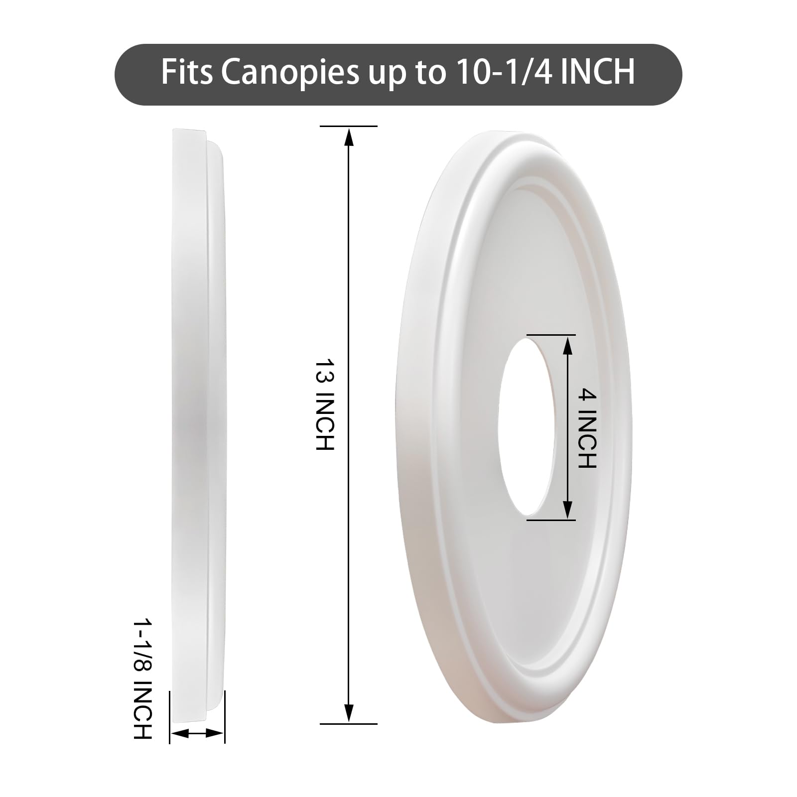 EIFHYT Molded Nylon Ceiling Medallion for Light Fixtures and Ceiling Fans 13"OD x 4"ID x 1-1/8"P (Fits Canopies up to 10-1/4") White — Amazon image 3