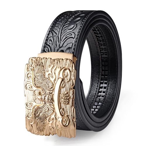 Image of Dubulle Designer Men's Belts, Ratchet Leather Sliding Buckle Dress Belt