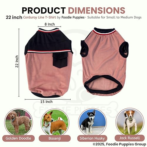 Image of Foodie Puppies Corduroy Line Velvet Pocket T-Shirt Warm Sweater Jacket - (22 inch, Blue and Pink) for Medium Dogs | Soft, Lightweight Pet Apparel | Stylish, Comfortable, Durable, Stretchable