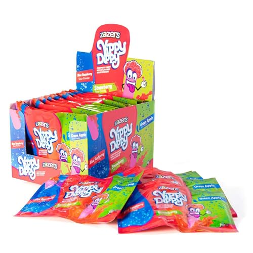 Candy Powder Yippy Dippy - Hard Strawberry Candy Stick With Blue Raspberry and Green Apple Sour Novelty Bulk Pack of 24