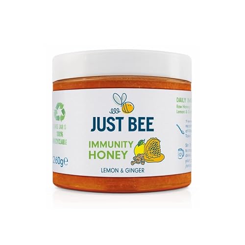Just Bee Lemon & Ginger Immunity Honey (260g) | Pure natural honey with Vitamin D, C, B6, B12 and Echinacea | Raw and Unpasteurised | Vitamin Rich | For Daily Immune Support