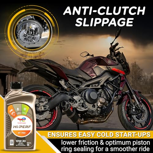 TotalEnergies- Hi-Perf 4T 700 10W-30 | API SN, JASO MA2 | 4-Stroke Semi Synthetic Engine Oil for Bikes - 0.9L