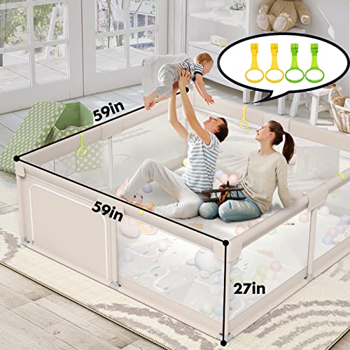 ZEEBABA Baby Playpen with Mat, Playpen for Babies (59x59x27inch), Kids Safety Play Pen for Babies and Toddlers, Extra Large Playpen Playmat, Baby Playpen Fence Gives Mommy a Break, Large Baby Play Yard - Image 4