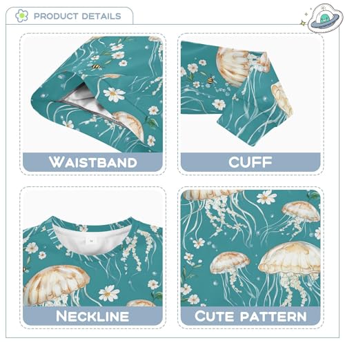 JUNZAN Cute Jellyfish Teal Little Girls Sweatshirts Hoodies Long Sleeve Sweatshirt With Hoodie Athletic 4T3