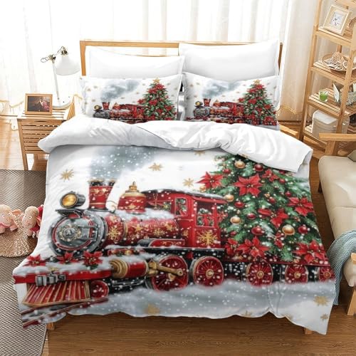 Housse de Couette Train de Noël 135x200 Microfibre Hypoallergénique