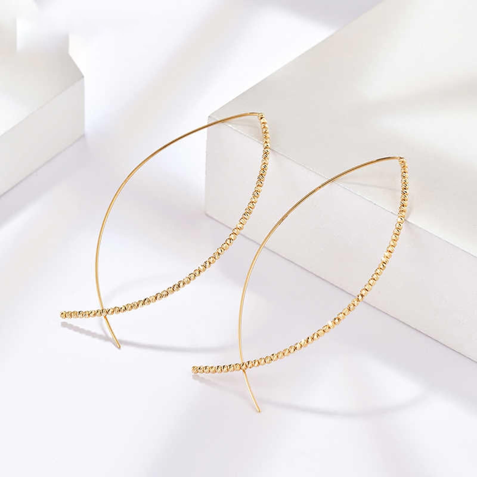 KnSam Biżuteria z prawdziwego złota 9K/14K/18K żółte złoto Creole Hoop, kolczyki w stylu vintage ryba, kolczyki Boho Au750/ 585/375 złoto